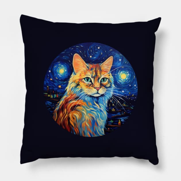 Kitty Cat, van gogh style, starry night, Post-impressionism Pillow by Pattyld