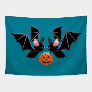 Halloween bats with pumpkin candy buckets Tapestry