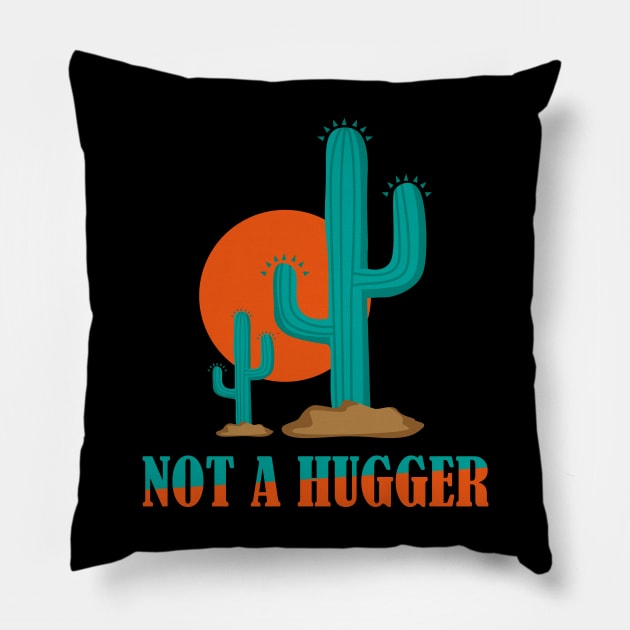 Not A Hugger Cactus Blue Pillow by kimmygoderteart