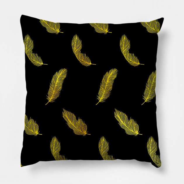 Golden Feathers Pattern Pillow by MilotheCorgi