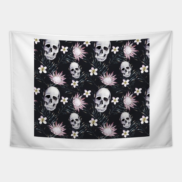 Dark floral skull glam Tapestry by RoseAesthetic