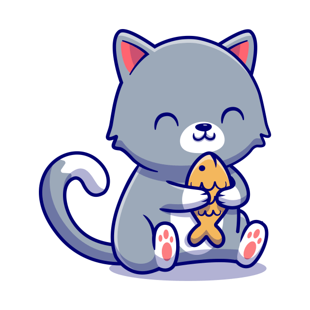 Cute Cat Holding Fish by Catalyst Labs