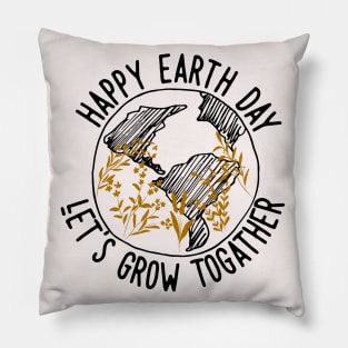 Happy Earth Day One Line Art Flowers Pillow