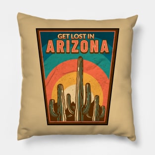 Vintage Get Lost in Arizona // Saguaro Cactus Arizona Retro Sunset Pillow