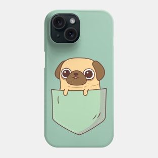 Cute Little Pug In Green Pocket Phone Case