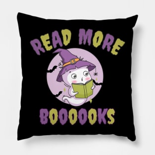 Funny Halloween ghost reading a book. Read more Boooooks Pillow