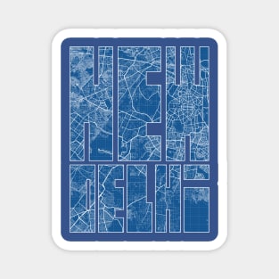 New Delhi, India City Map Typography - Blueprint Magnet