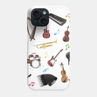 synthesizer, harp, harmonica, mandolin, trumpet, flute, accordeon, banjo, viola, violin, electric guitar, drums, cello, ukulele, piano Phone Case