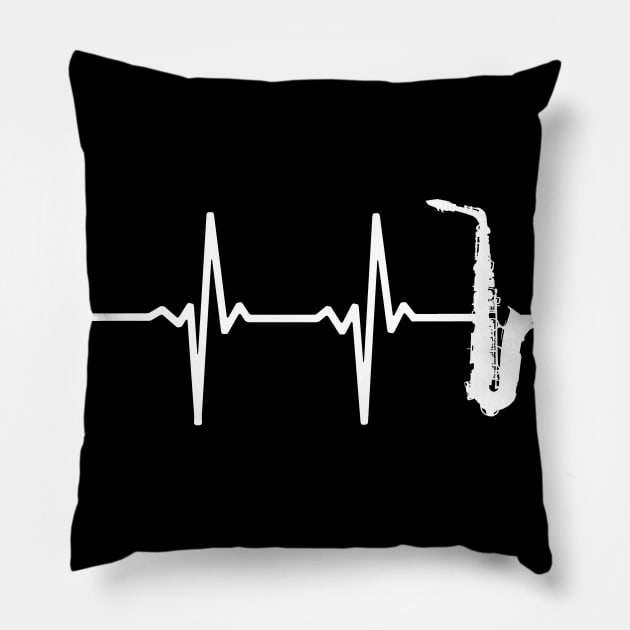 Saxophone Heartbeat - Saxophonists & Saxophone Players Gift Pillow by OceanRadar