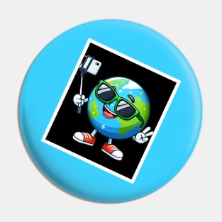 Earth taking a selfie, Funny earth day design Pin