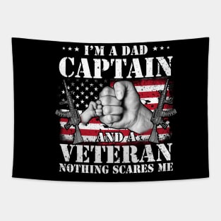 Vintage American Flag I'm A Dad Captain And A Veteran Nothing Scares Me Happy Fathers Day Veterans Day Tapestry