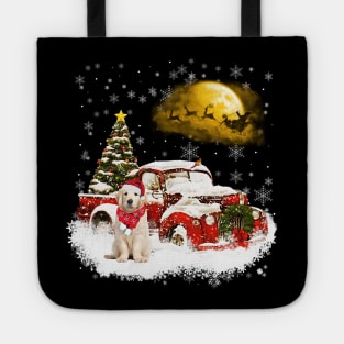 Red Truck Xmas Tree Golden Retriever Christmas Tote