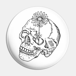 Skull With Blooming Flower Pin