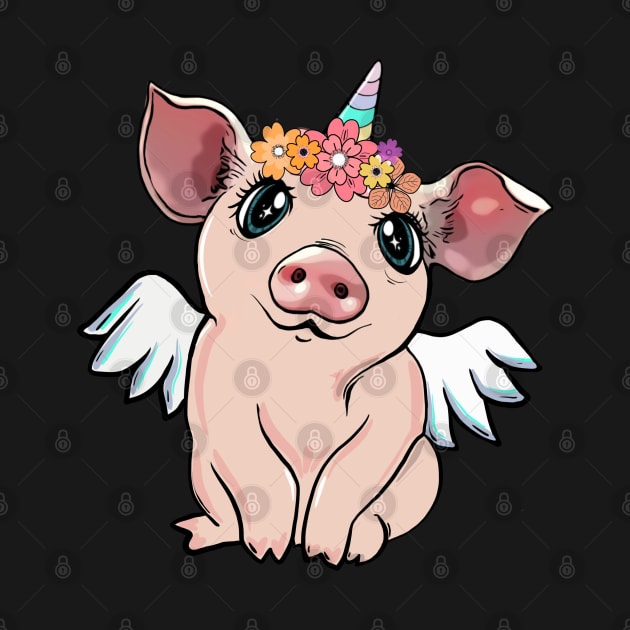 pig unicornand flowers crown by Collagedream