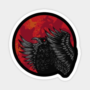 Spooky Black Crow with Blood Moon Magnet