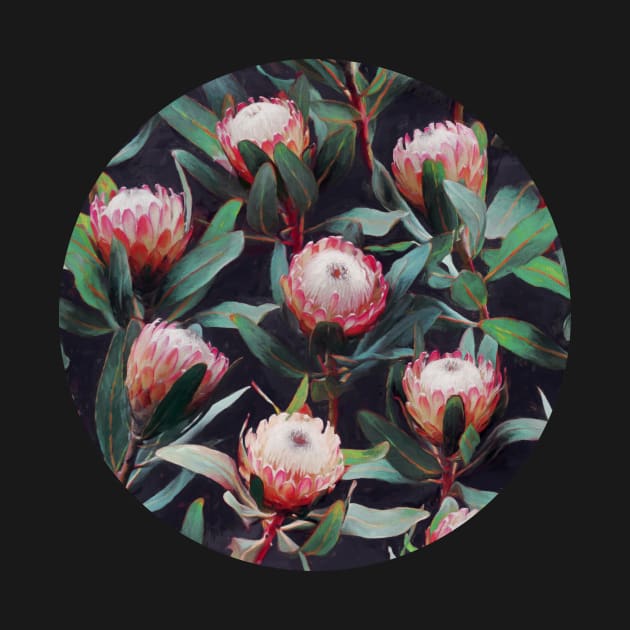 Evening Proteas - Pink on Charcoal by micklyn