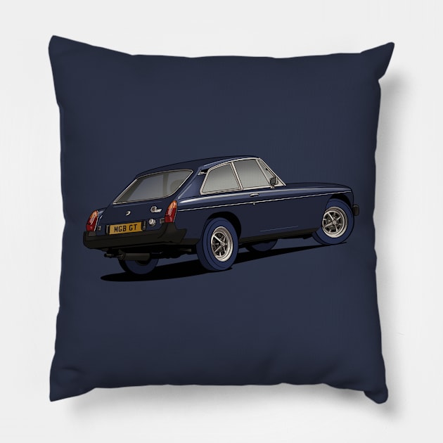 MG MGB GT Coupe Classic Car in blue Pillow by Webazoot