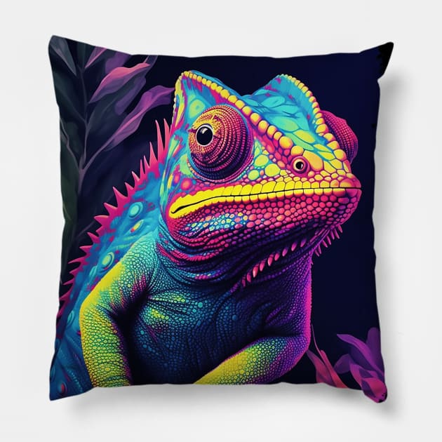 Colorful Chameleon Pillow by DavidLoblaw