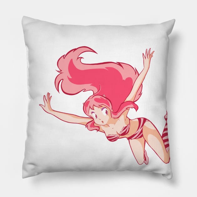 Urusei Yatsura Lum (Lamù) Pink Opening Illustration Pillow by Yasimuf