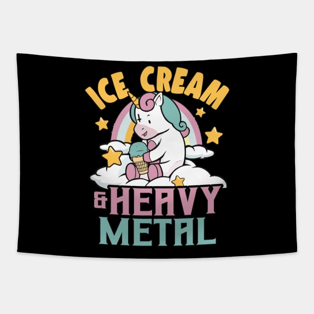 Ice Cream & Heavy Metal Unicorn Rainbow Funny Retro Death Metal Tapestry by Kuehni