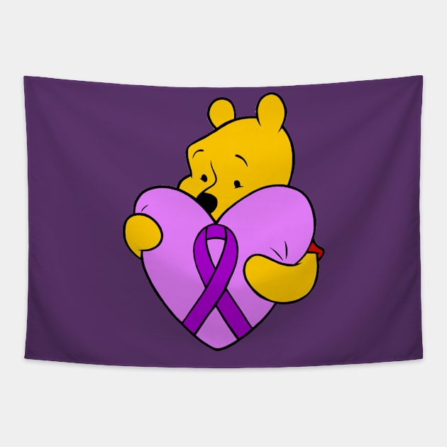 Yellow Bear hugging purple Awareness ribbon Tapestry by CaitlynConnor