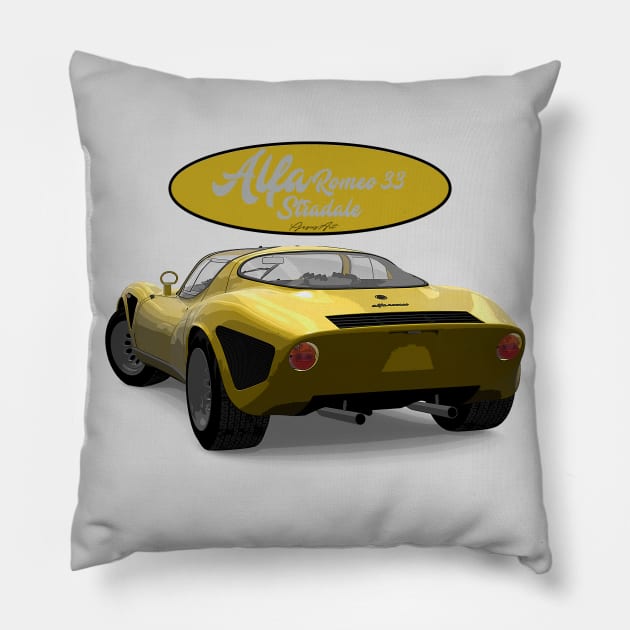 Alfa Romeo 33 stradale Yellow Back Pillow by PjesusArt