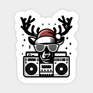 Retro Christmas Reindeer Santa Hat Magnet