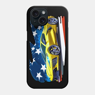 Yellow C8 Corvette Fourth of July American Flag Supercar Racecar Muscle Car Sportscar July 4th Accelerate Yellow Corvette C8 Phone Case