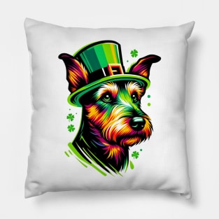 Jagdterrier Enjoys Saint Patrick's Day Festivities Pillow