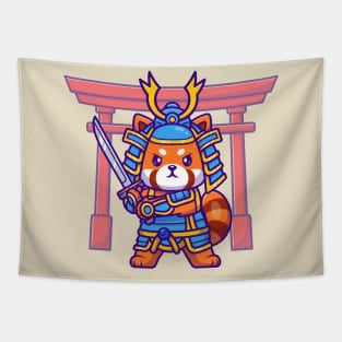 Cute Samurai Red Panda Cartoon Tapestry