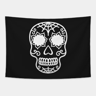 Halloween Sugar Skull Dia de los Muertos - Black and White Tapestry