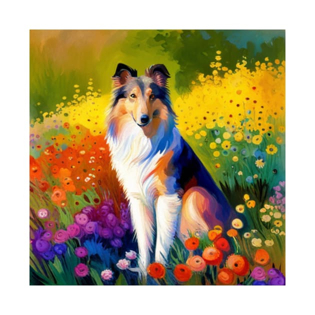 Rough Collie in a Flower Field by DestructoKitty