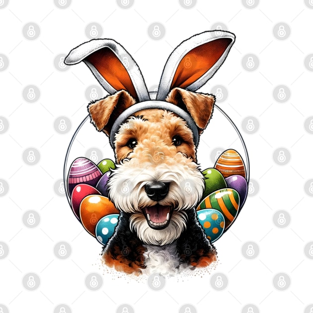 Wire Fox Terrier with Bunny Ears Celebrates Easter Festivities by ArtRUs