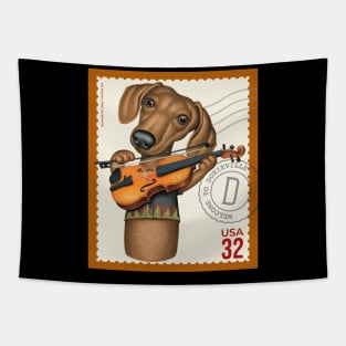 Cute Doxie playing violin Tapestry