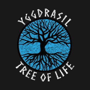 Tree of Life Yggdrasil Blue Valhalla Vikings Grunge Distressed T-Shirt