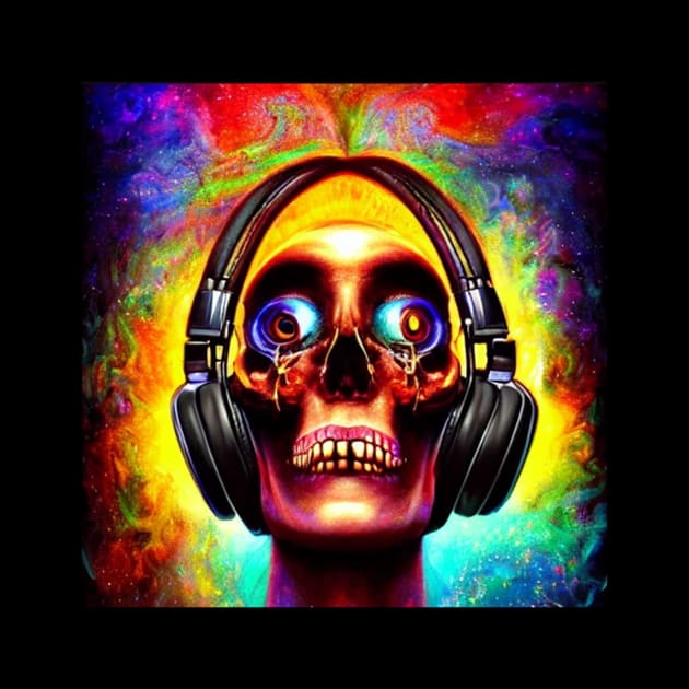 Halloween Skull Listening To Music by Skull Listening To Music