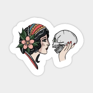 Lady with skull tattoo style Magnet