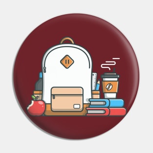 Backpack, book, apple and coffee Pin
