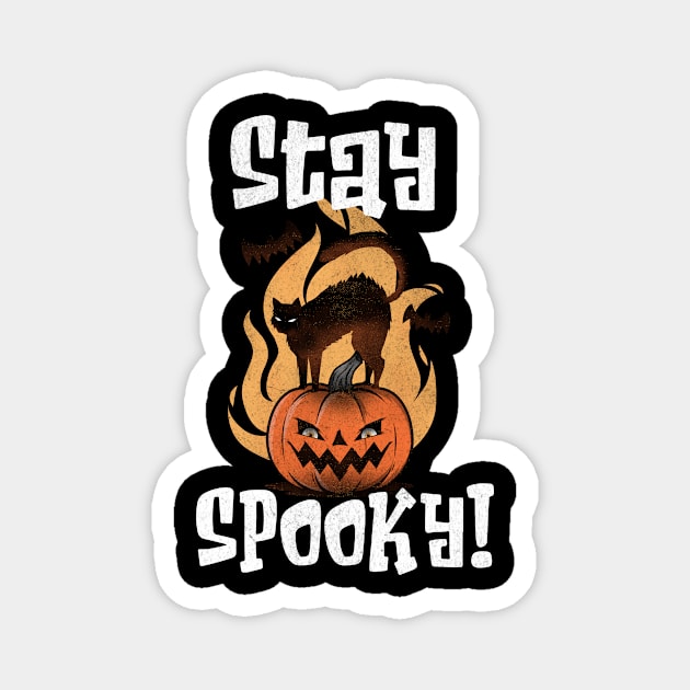 Stay Spooky: Black Cat and Jack-o'-Lantern Halloween Design Magnet by Designed By Marty