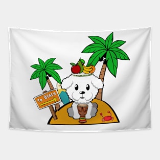 Cute Furry Dog on a tropical island Tapestry