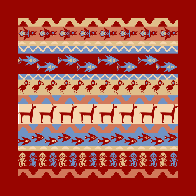 Inca Animals Blanket Birds Fish Llamas Monkeys Pattern by oknoki