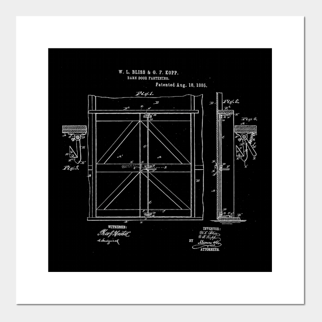 Barn Door Fastening Vintage Patent Hand Drawing Barn Posters and