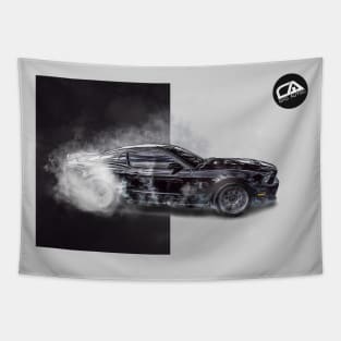 Ford Mustang Burnout Illustration Tapestry