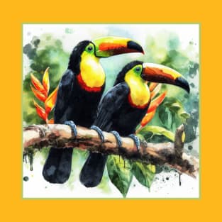 Watercolor Style Colorful Toucan Birds T-Shirt