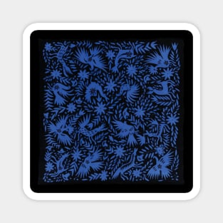 Otomí mexican royal blue embroidery colorful traditional print flowers and animals interior design Magnet