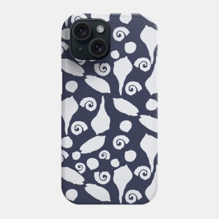 Summer Seashell Silhouettes Pattern - White on Navy Blue Phone Case