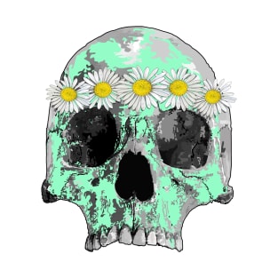 Mint green skull with daisies T-Shirt