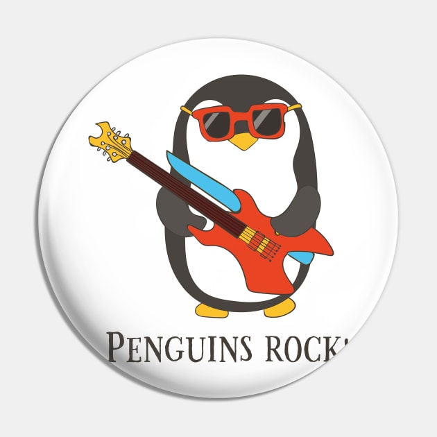 Penguins Rock, Funny Cute Penguin Pin by Dreamy Panda Designs