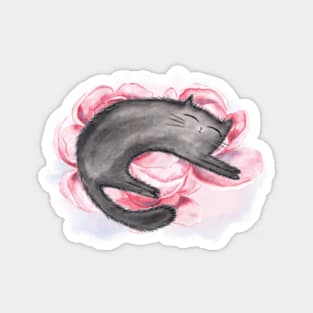 Watercolor cute cat and beautiful peonies Magnet