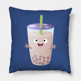 Cute happy bubble tea boba cartoon character Pillow